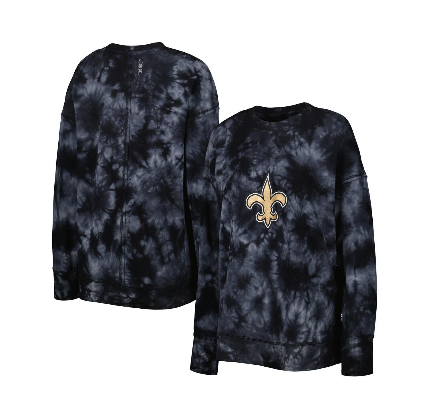 Women's Black New Orleans Saints Bailey Tie-Dye Tri-Blend Pullover Sweatshirt