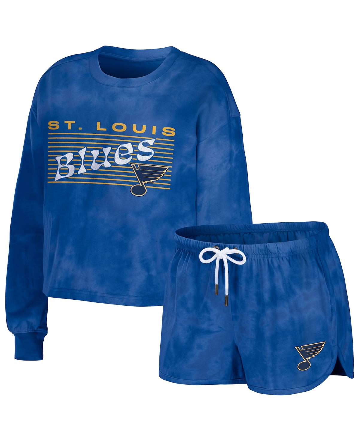 Wear By Erin Andrews Women's  Blue St. Louis Blues Tie-dye Cropped Pullover Sweatshirt And Shorts Lou