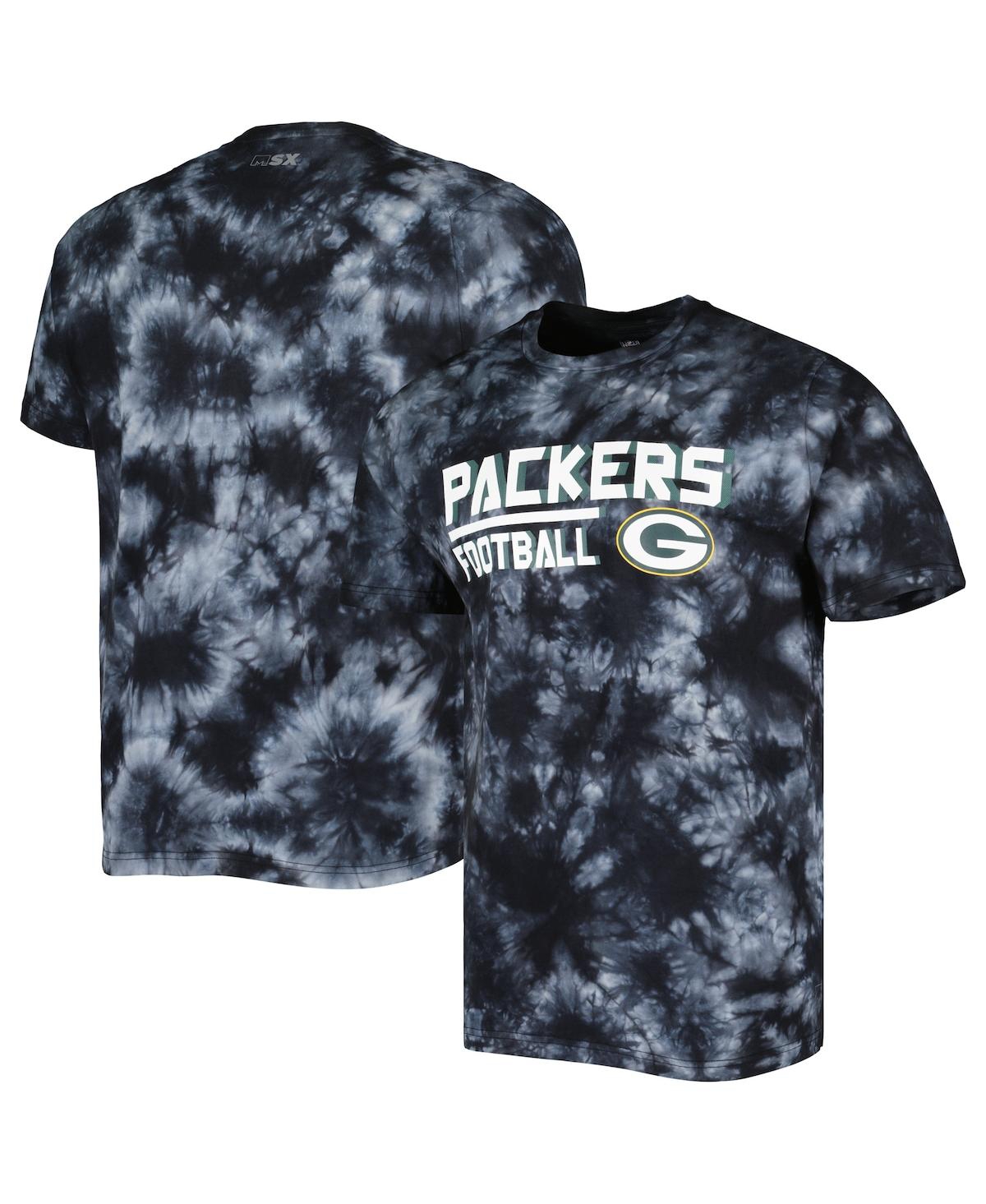 Msx By Michael Strahan Men's  Black Green Bay Packers Recovery Tie-dye T-shirt