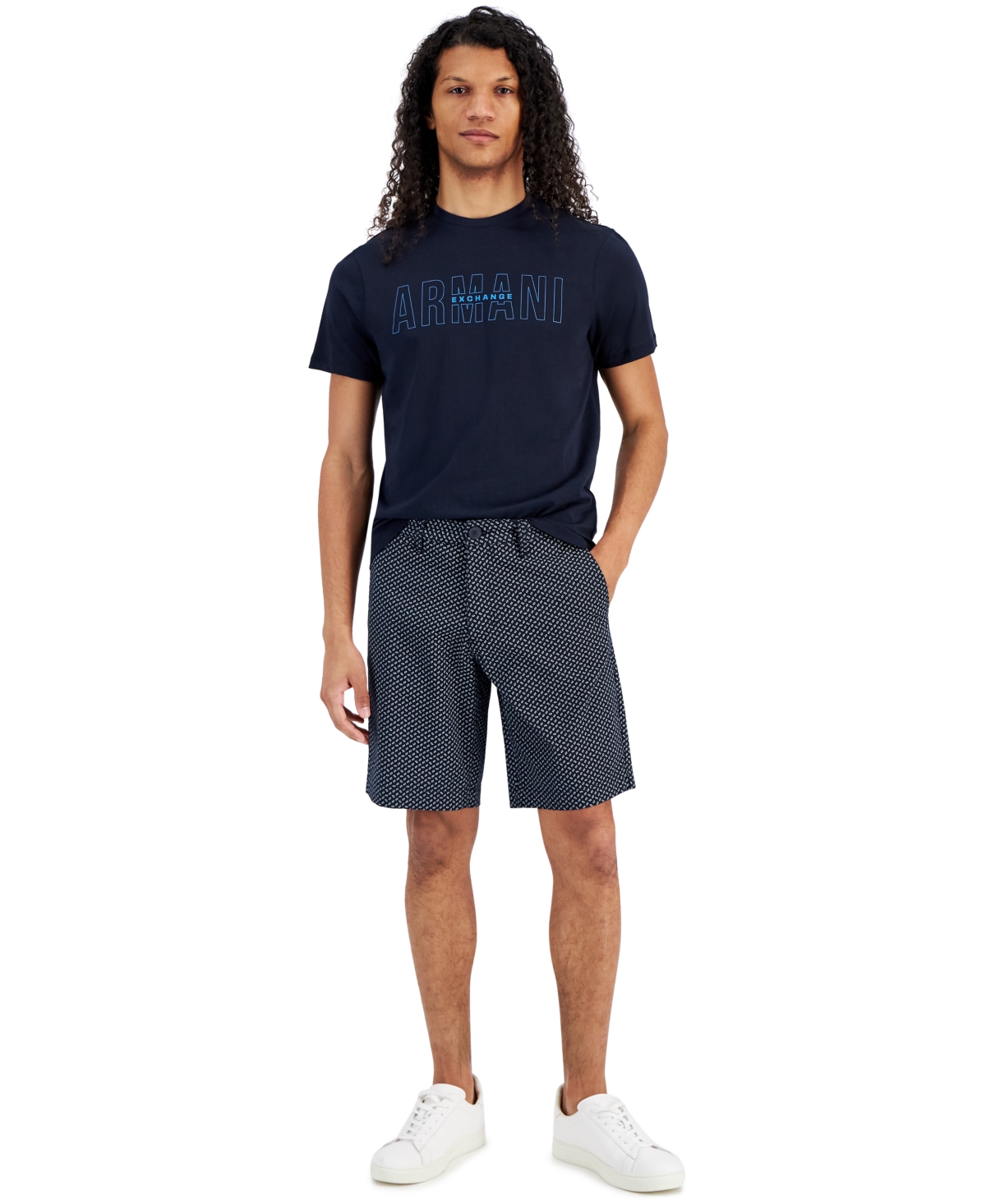 A X Armani Exchange Men's Printed Stretch Twill Shorts In Navy Peanut