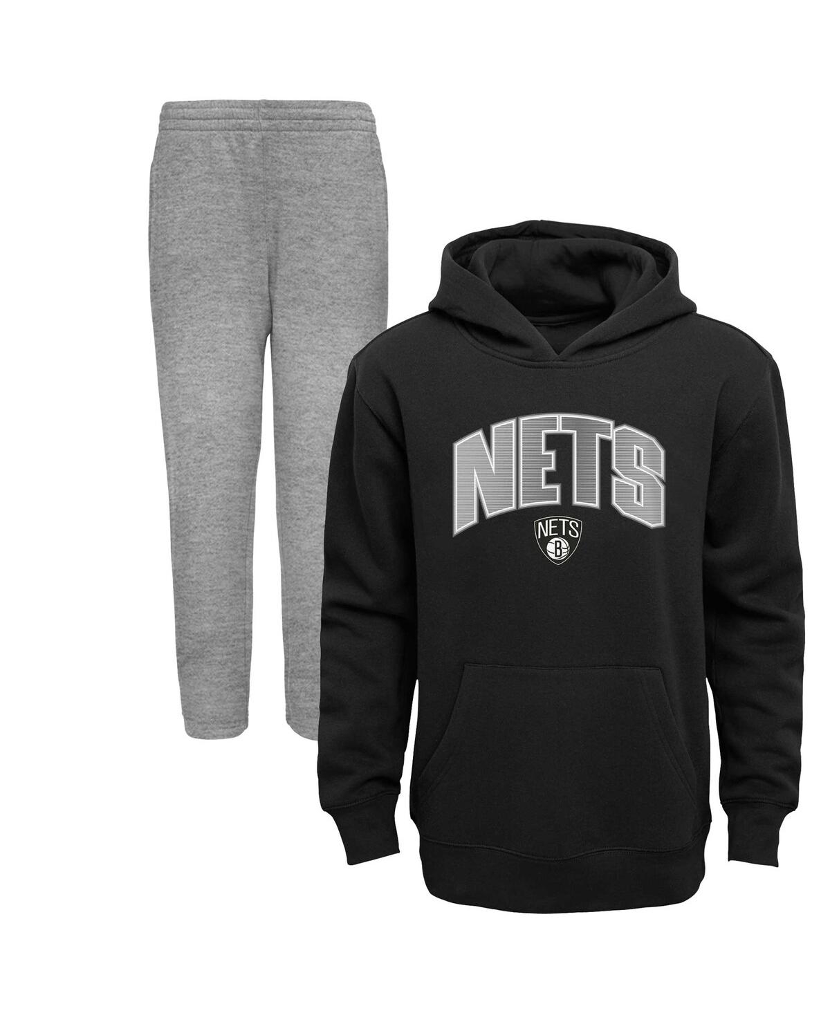 Preschool Boys Heather Gray Brooklyn Nets Double Up Pullover Hoodie and Pants Set - Heather Gray