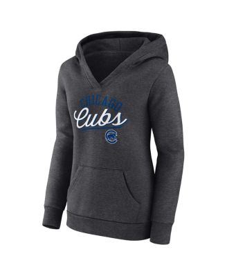 Women's Heather Charcoal Chicago Cubs Simplicity Crossover V-Neck Pullover Hoodie