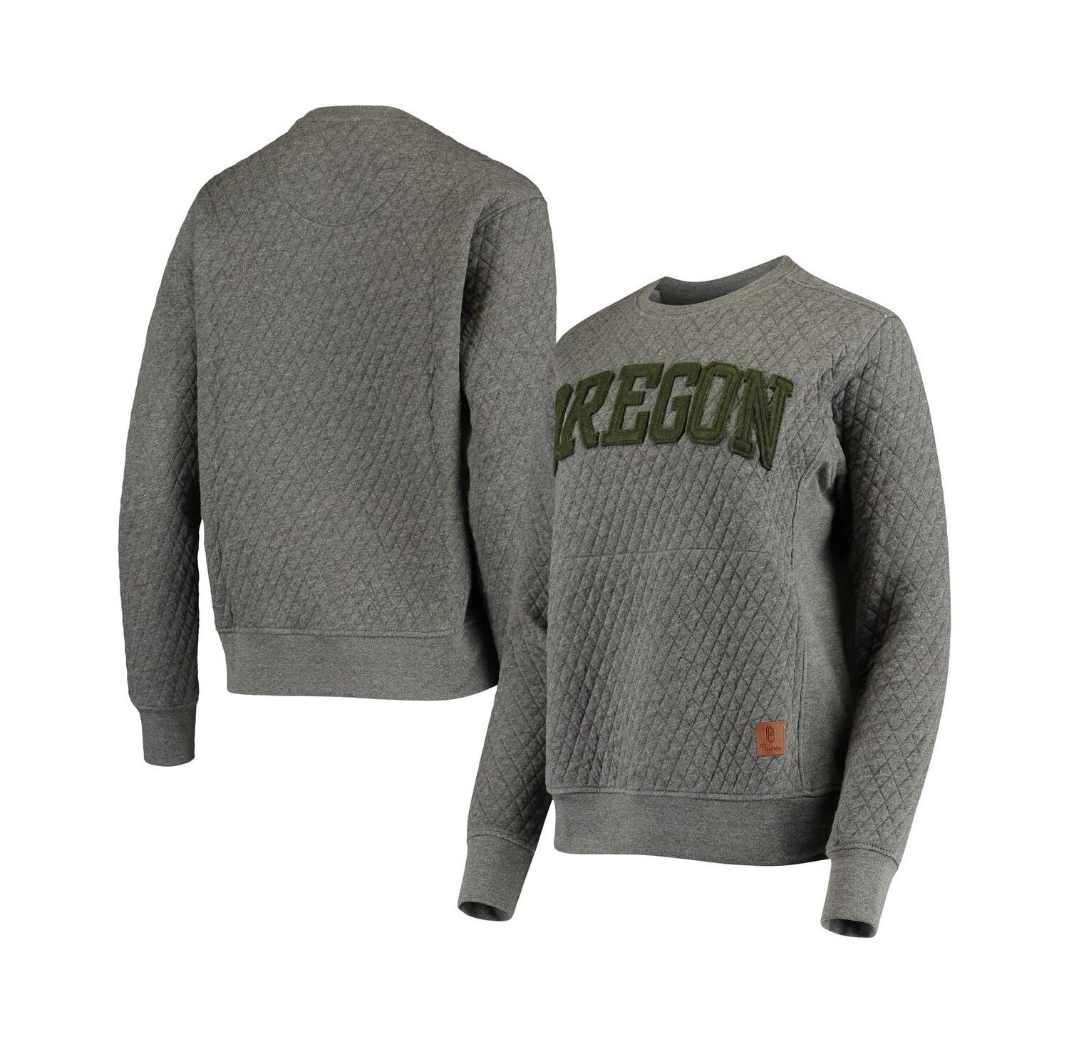 Women's Heather Charcoal Oregon Ducks Moose Quilted Pullover Sweatshirt