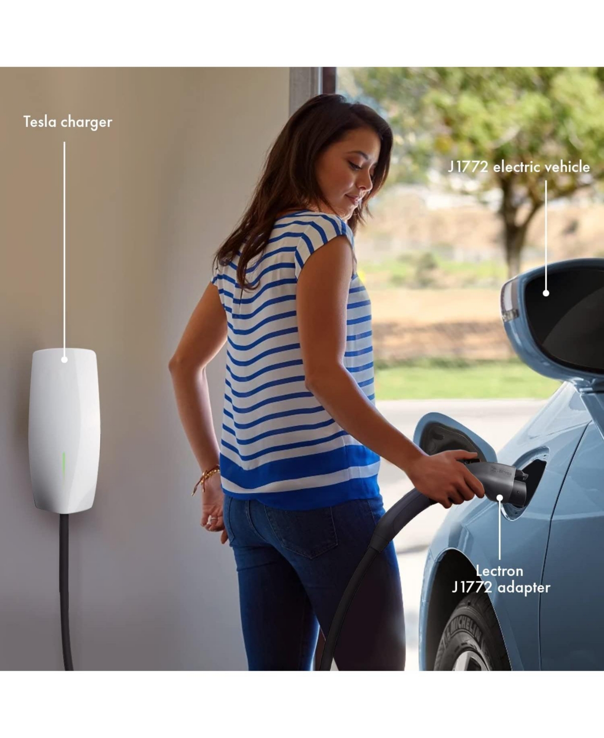 Lectron [Only For J1772 EVs] Tesla to J1772 Charging Adapter, Max 48A & 250V - Compatible with Tesla High Powered Connectors, Destination Chargers, an