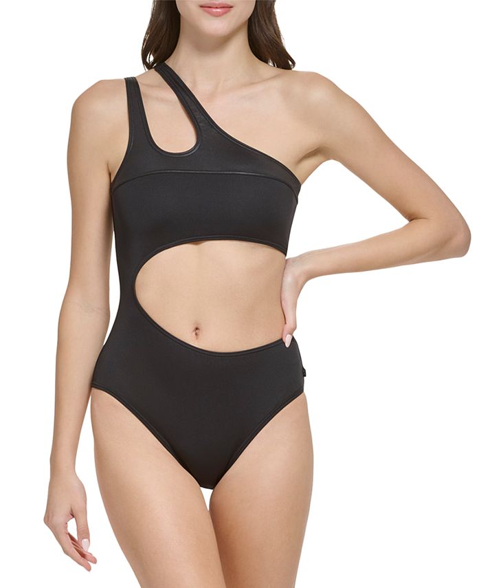 Calvin Klein Women's Solid One-Shoulder Cutout One-Piece Swimsuit - Macy's