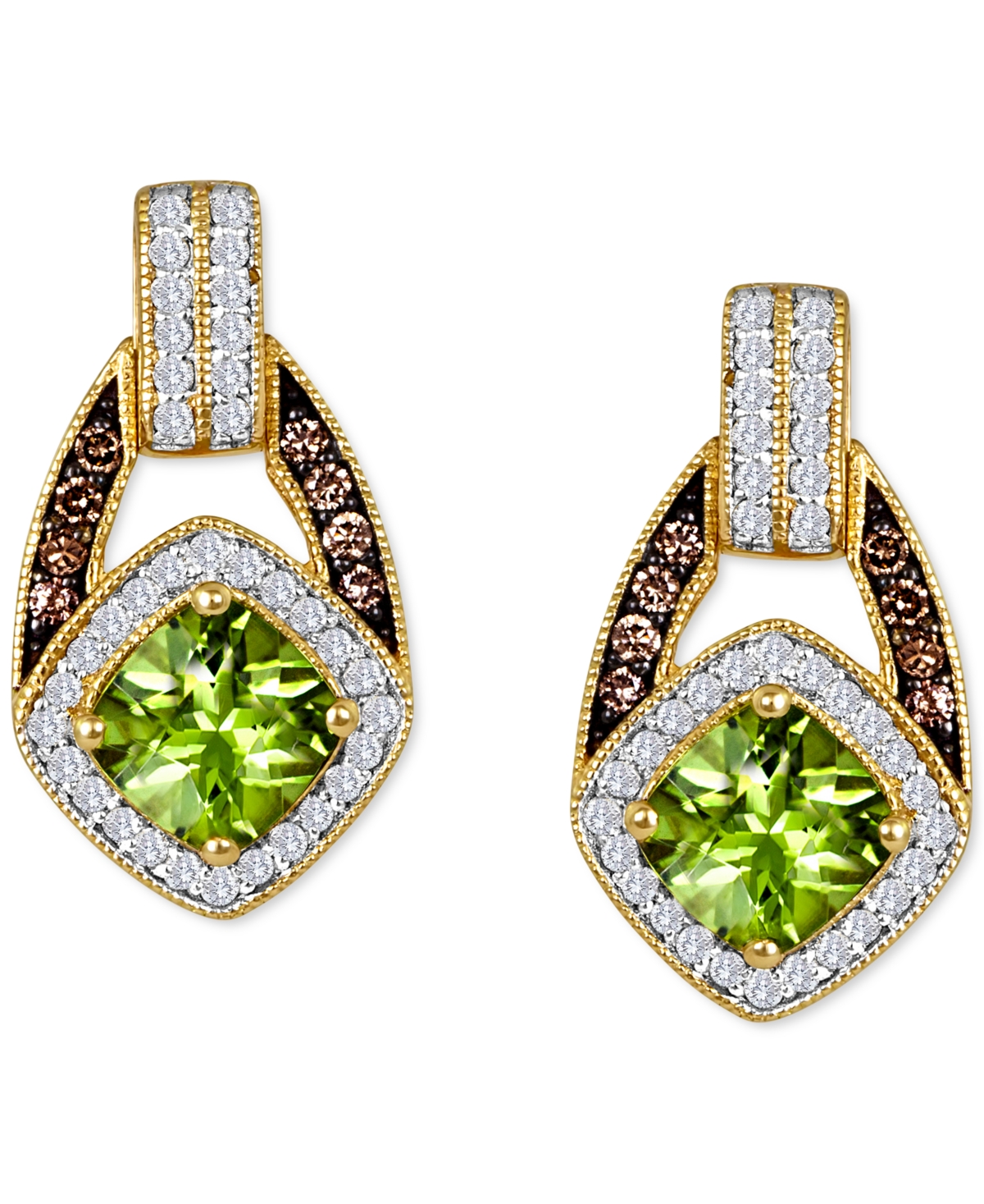 Le Vian Green Apple Peridot (1-7/8 ct. t.w.), Chocolate Diamonds (1/6 ct. t.w) & Vanilla Diamonds (1/3 ct. t.w.) Earrings in 14k Yellow Gold