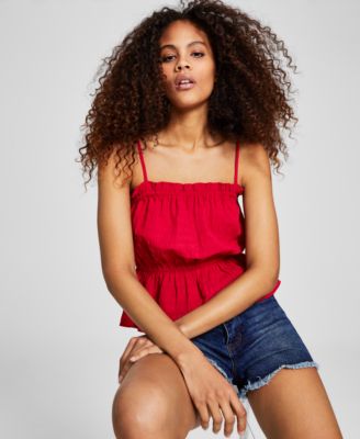And Now This - Women's Square-Neck Textured Peplum Tank Top