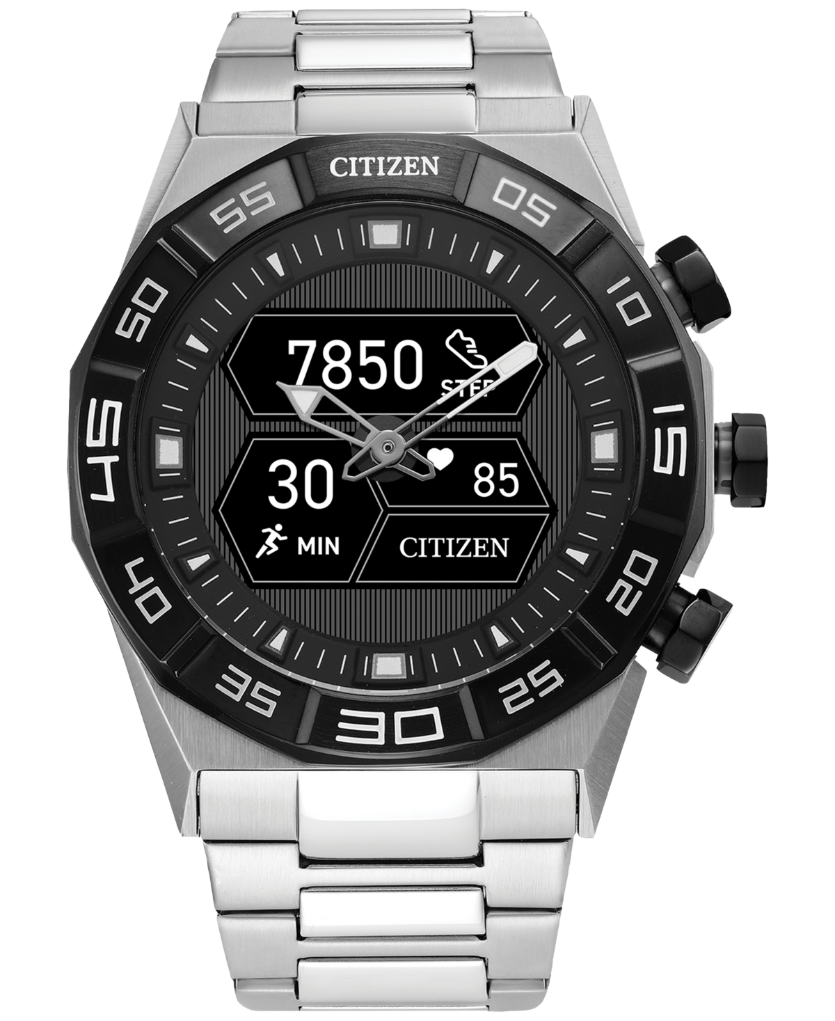 Citizen Men's Cz Smart Hybrid Stainless Steel Bracelet Smart Watch 44mm In Silver