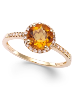 image of Citrine (1-1/5 ct. t.w) and Diamond (1/8 ct. t.w.) Round Ring in 14k Gold