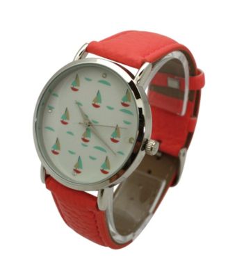 Coral Soft Band Sailing Boats Dial Women Watch