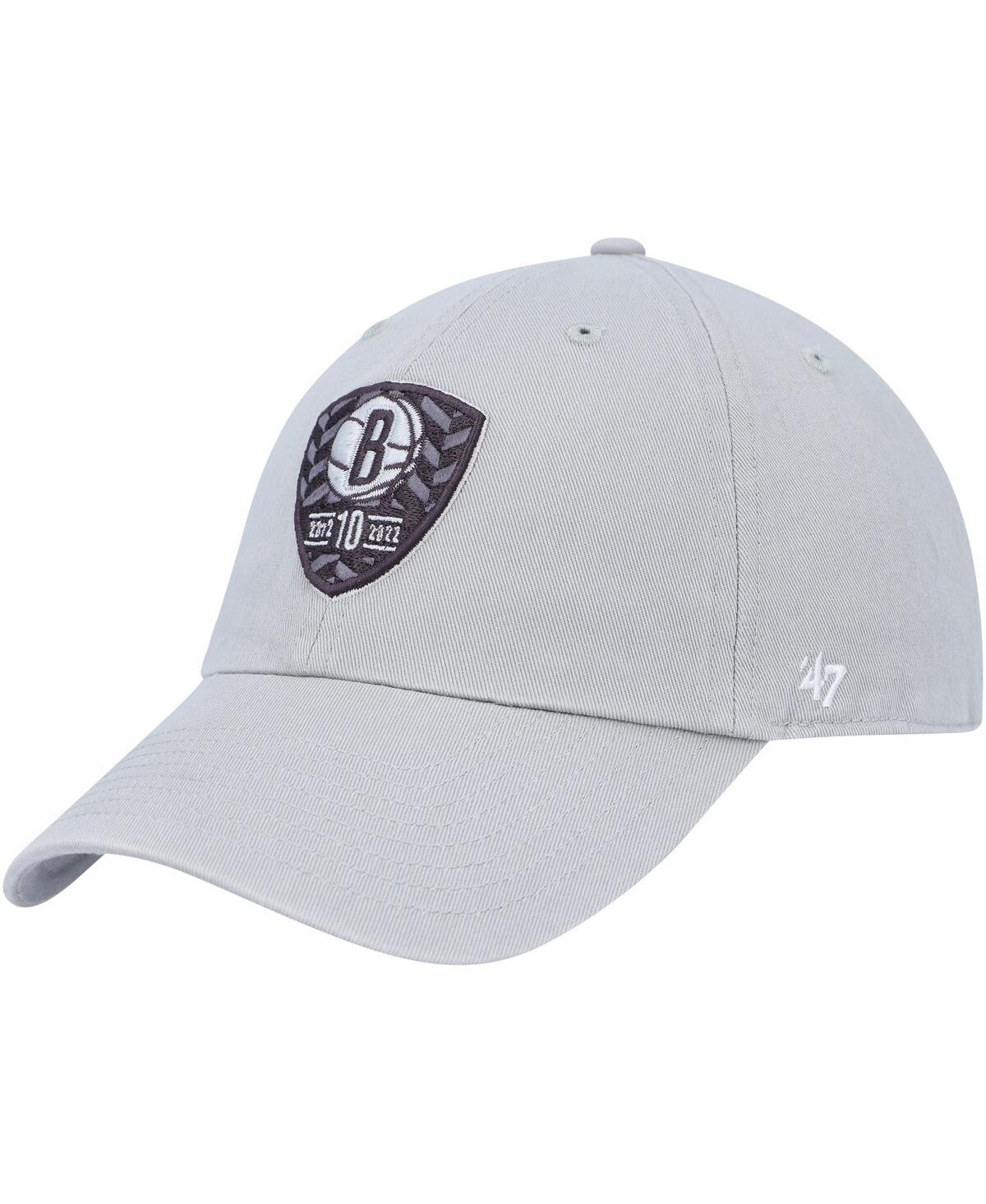 47 Brand Men's ' Gray Brooklyn Nets 10th Anniversary Clean Up Adjustable Hat