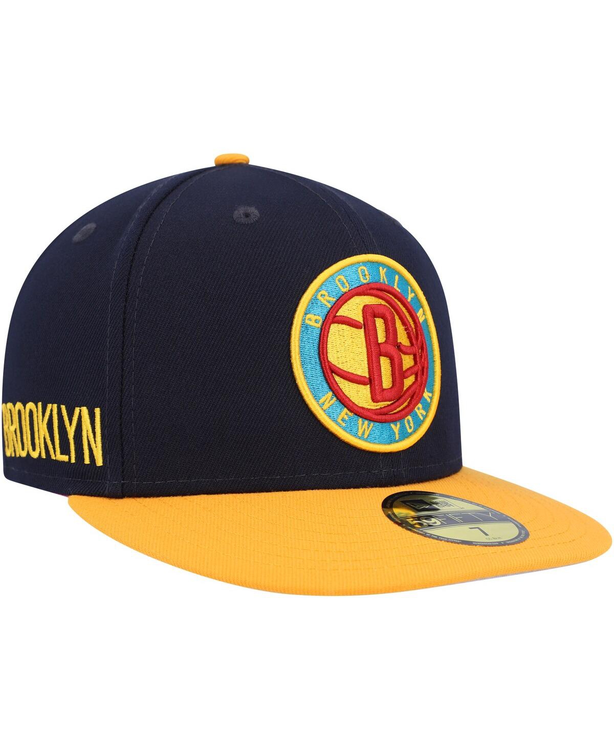 Shop New Era Men's  Navy, Gold Brooklyn Nets Midnight 59fifty Fitted Hat In Navy,gold