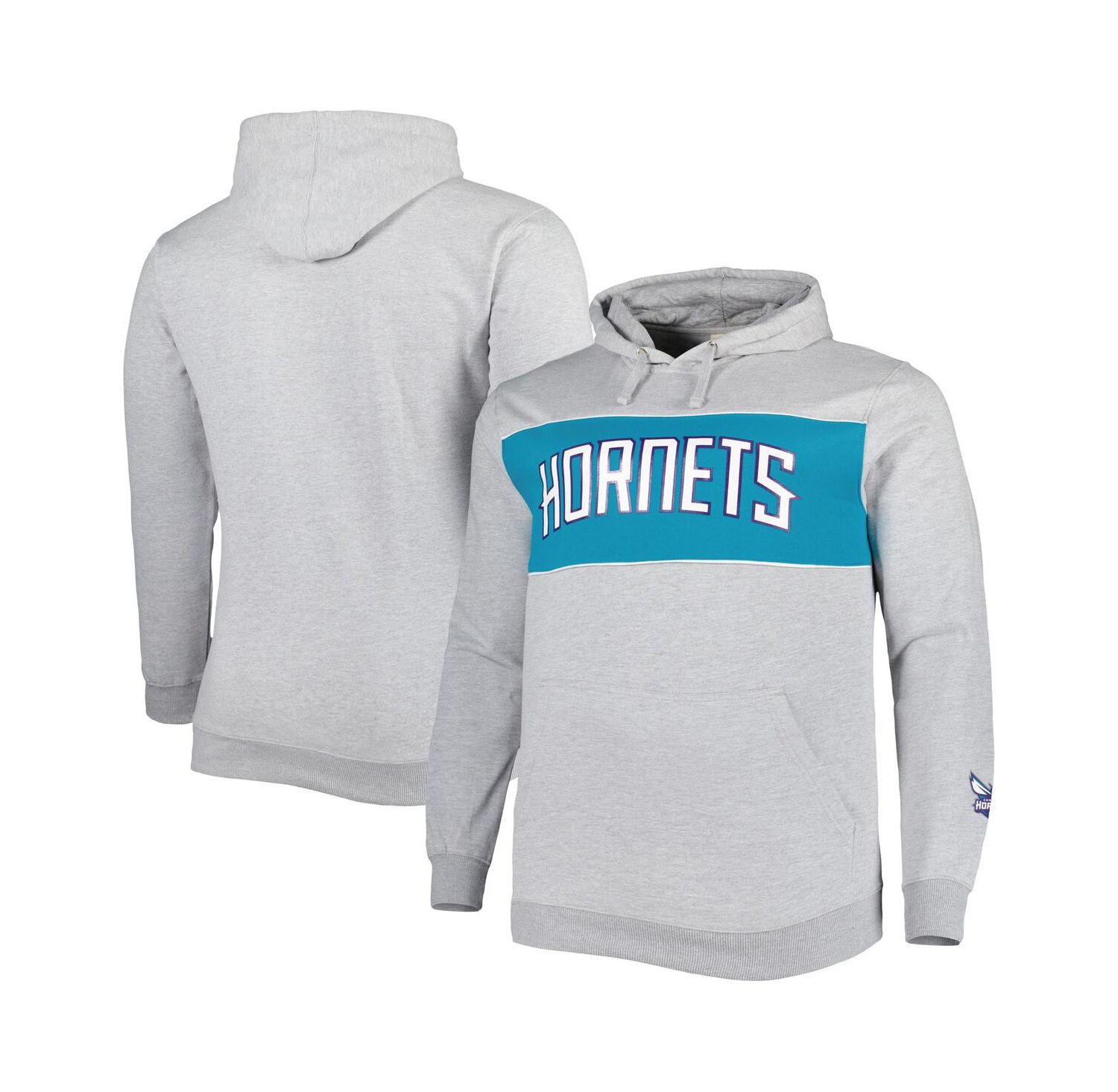 Men's Heather Gray Charlotte Hornets Big and Tall Wordmark Pullover Hoodie