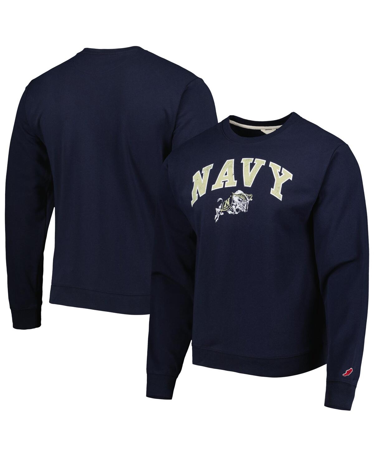 Shop League Collegiate Wear Men's  Navy Navy Midshipmen 1965 Arch Essential Fleece Pullover Sweatshirt