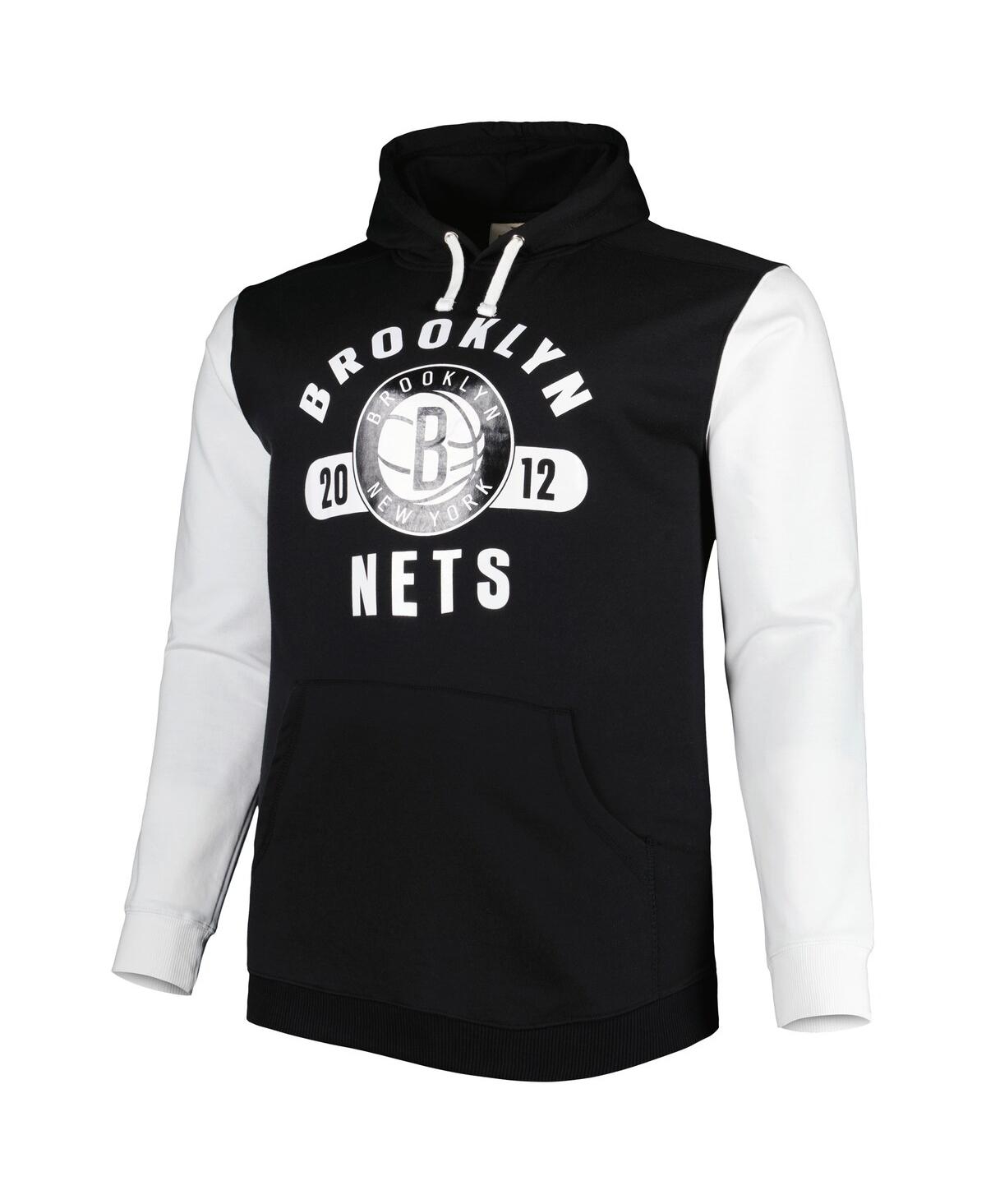 Fanatics Men's  Black, White Brooklyn Nets Big And Tall Bold Attack Pullover Hoodie In Black,white