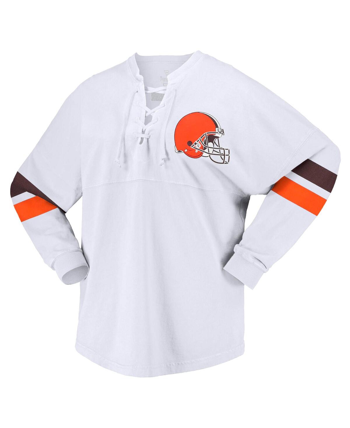 Fanatics Branded White Cleveland Browns Spirit Jersey Lace-up V-neck Long Sleeve T-shirt In White