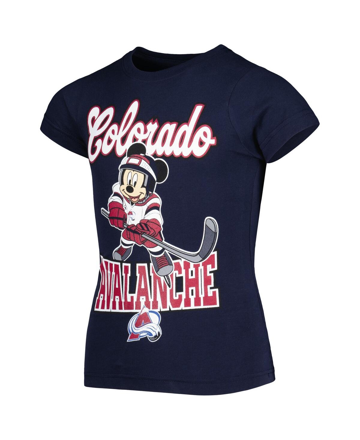 Outerstuff Girls Youth Navy Colorado Avalanche Mickey Mouse Go Team Go T-shirt In Navy