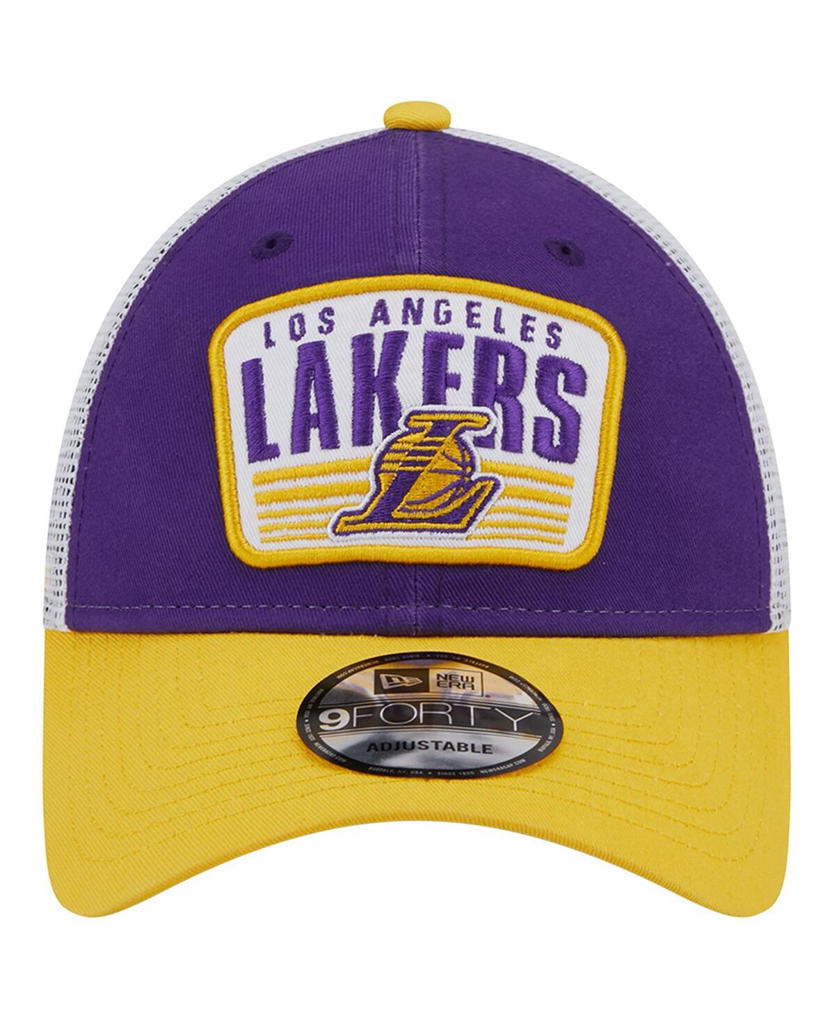 Shop New Era Men's  Purple Los Angeles Lakers Two-tone Patch 9forty Trucker Snapback Hat