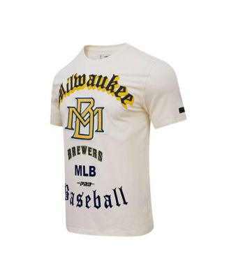 Men's Cream Milwaukee Brewers Cooperstown Collection Old English T-shirt