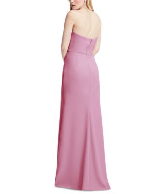Plus Size Strapless Pleated Faux Wrap Trumpet Gown with Front Slit
