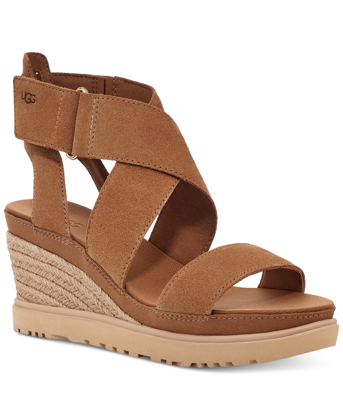 Shop Ugg Women's Ileana Ankle-strap Espadrille Platform Wedge Sandals In Chestnut