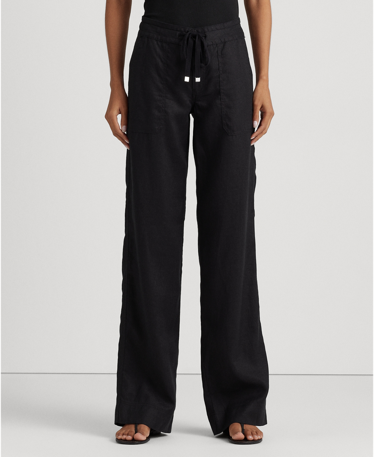 Ralph Lauren Wide-leg 100% Linen Pants In Polo Black
