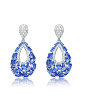 Captivating Sterling Silver Pear Shape Drop Earrings with Baguette and Round Cubic Zirconia