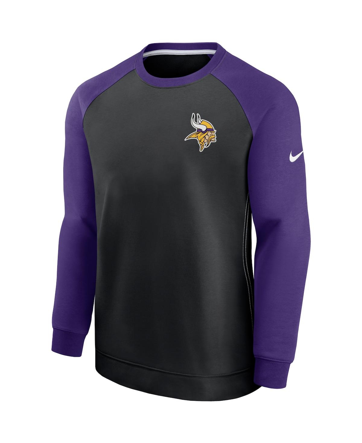 Shop Nike Men's  Black, Purple Minnesota Vikings Historic Raglan Crew Performance Sweater In Black,purple