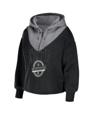 Women's Black Brooklyn Nets Pieced Quarter-Zip Hoodie Jacket