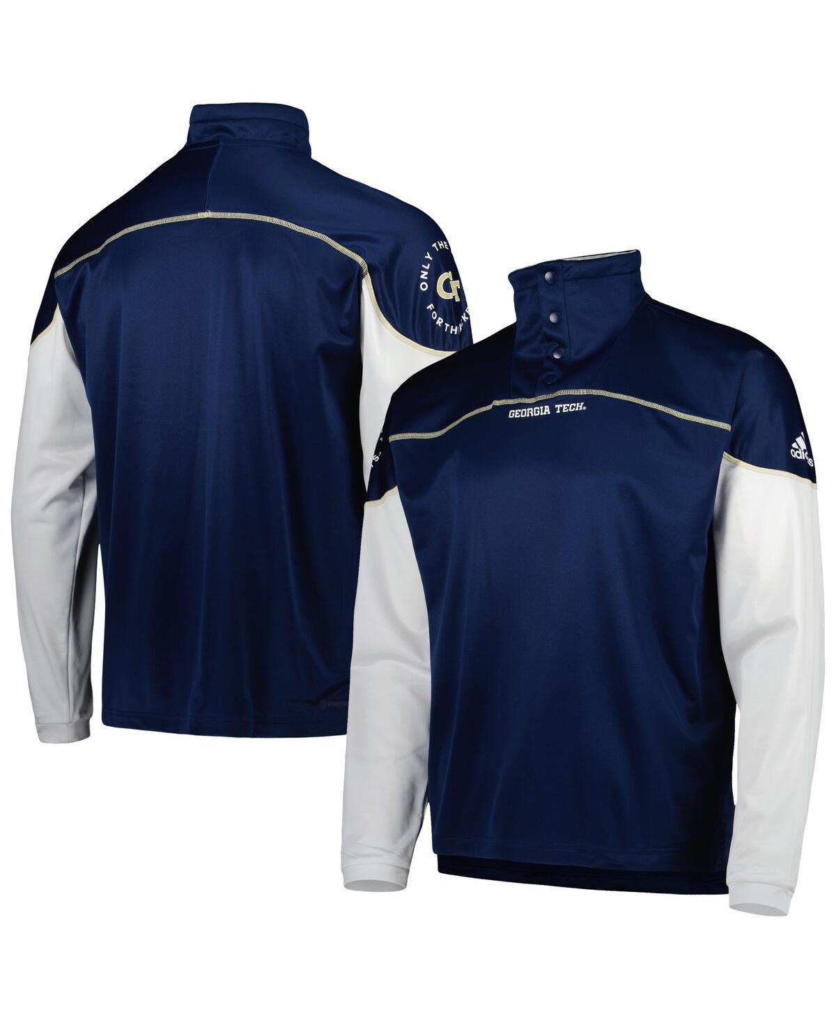 Men's adidasGa Tech Yellow Jackets Aeroready Knit Quarter-Snap Jacket - Navy