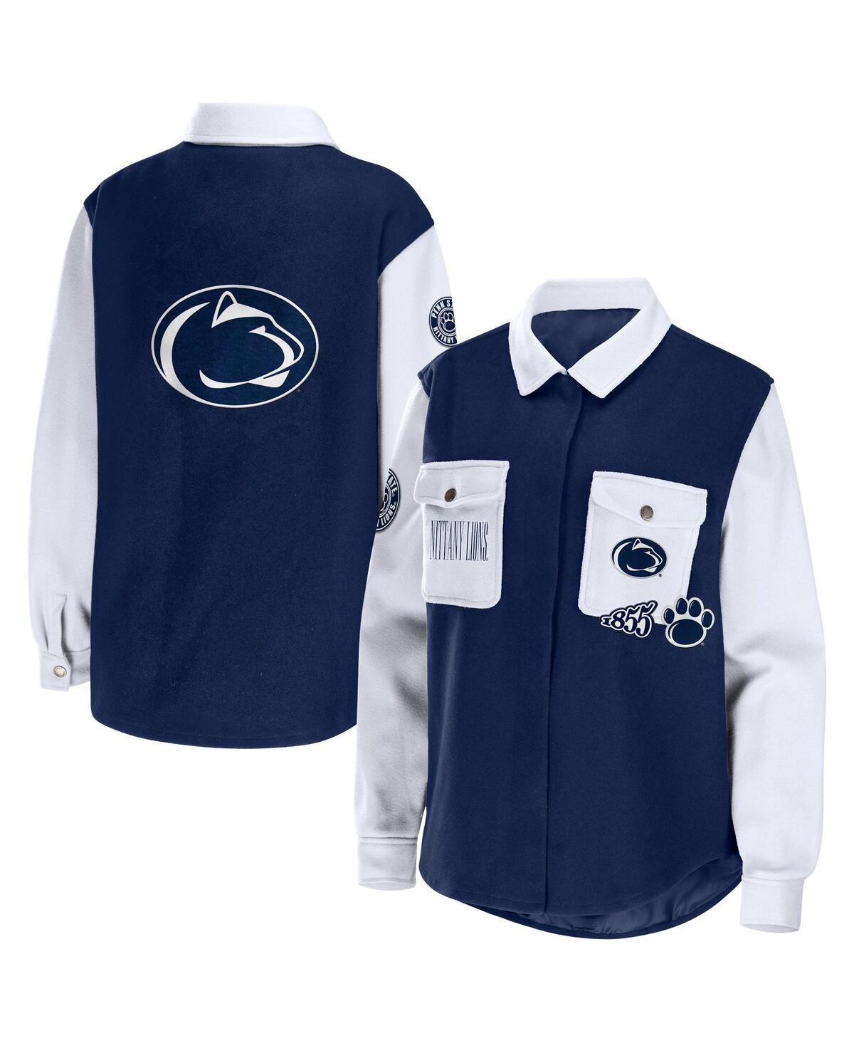 Shop Wear By Erin Andrews Women's  Navy Penn State Nittany Lions Button-up Shirt Jacket