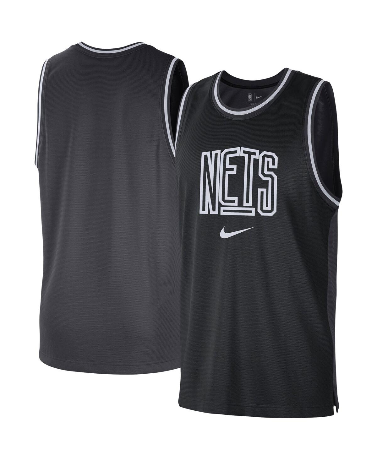 Shop Nike Men's  Black, Anthracite Brooklyn Nets Courtside Versus Force Split Dna Performance Mesh Tank To In Black,anthracite