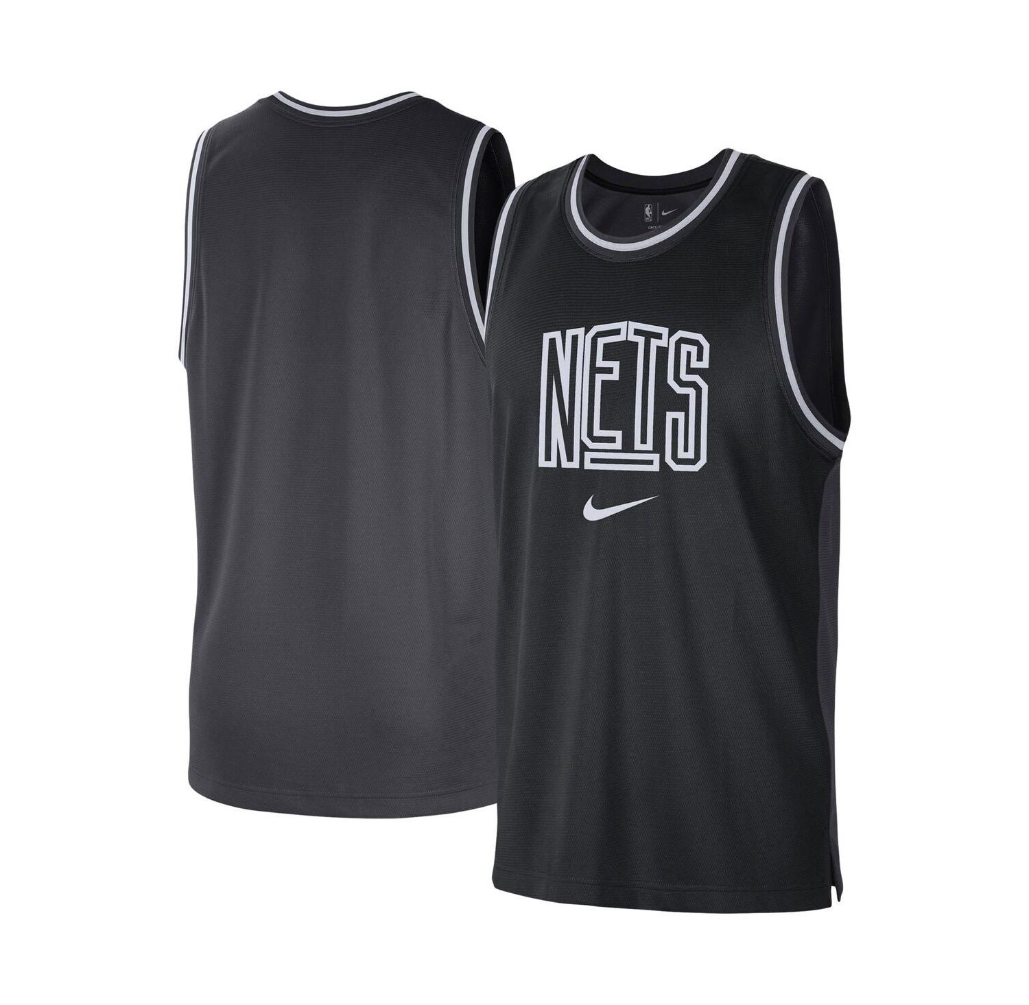 Men's Black, Anthracite Brooklyn Nets Courtside Versus Force Split DNA Performance Mesh Tank Top