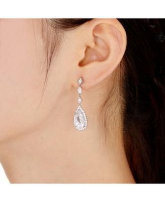 Sterling Silver White gold Plated Pear Drop Cubic Zirconia with Halo Burst Earrings