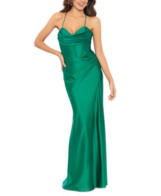 Betsy & Adam - Women's Corset-Style Tie-Back Long Sheath Dress