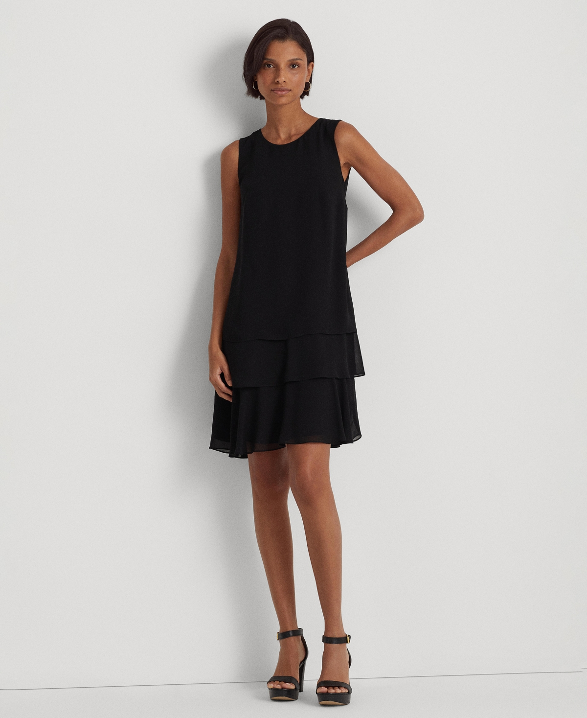 Lauren Ralph Lauren Women's Crinkle Georgette Shift Dress In Black