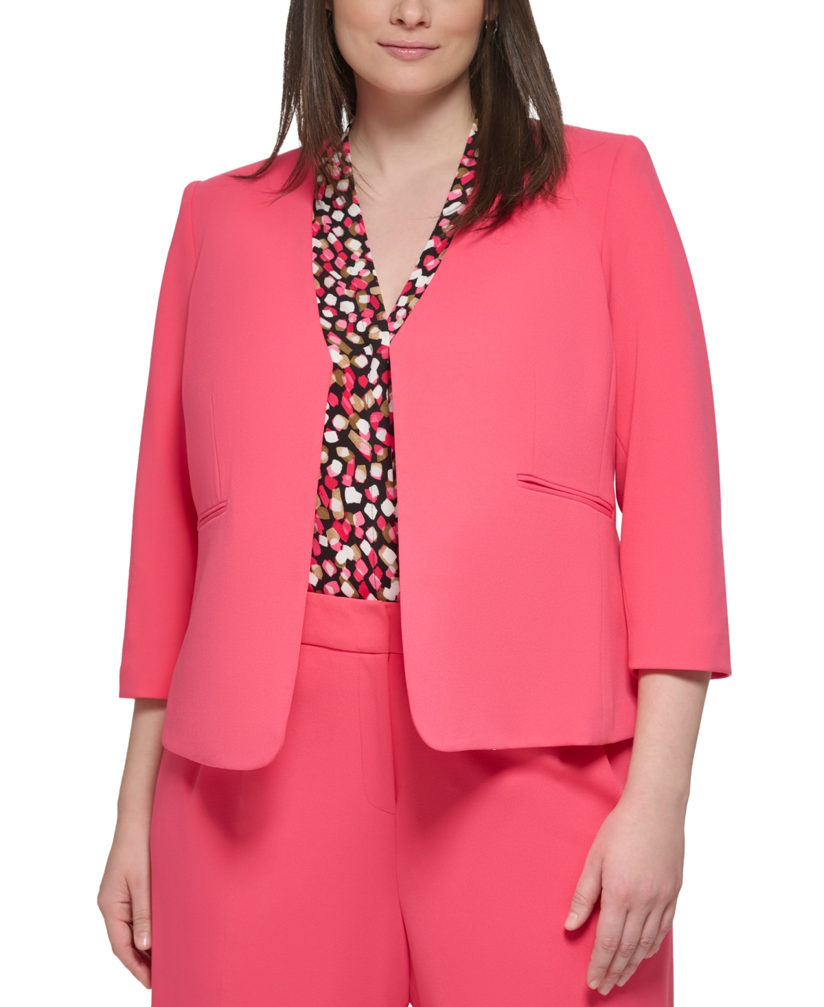 Calvin Klein Plus Size Open-front Scuba Crepe Jacket In Black | ModeSens