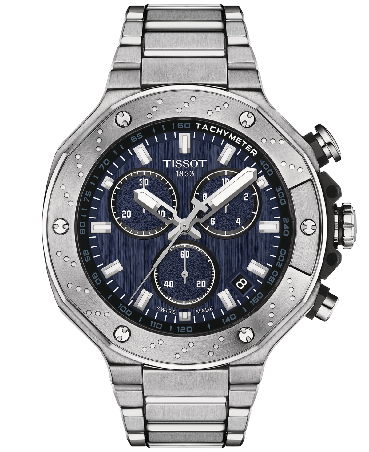 Shop Tissot Men's Swiss Chronograph T-race Stainless Steel Bracelet Watch 45mm In Grey