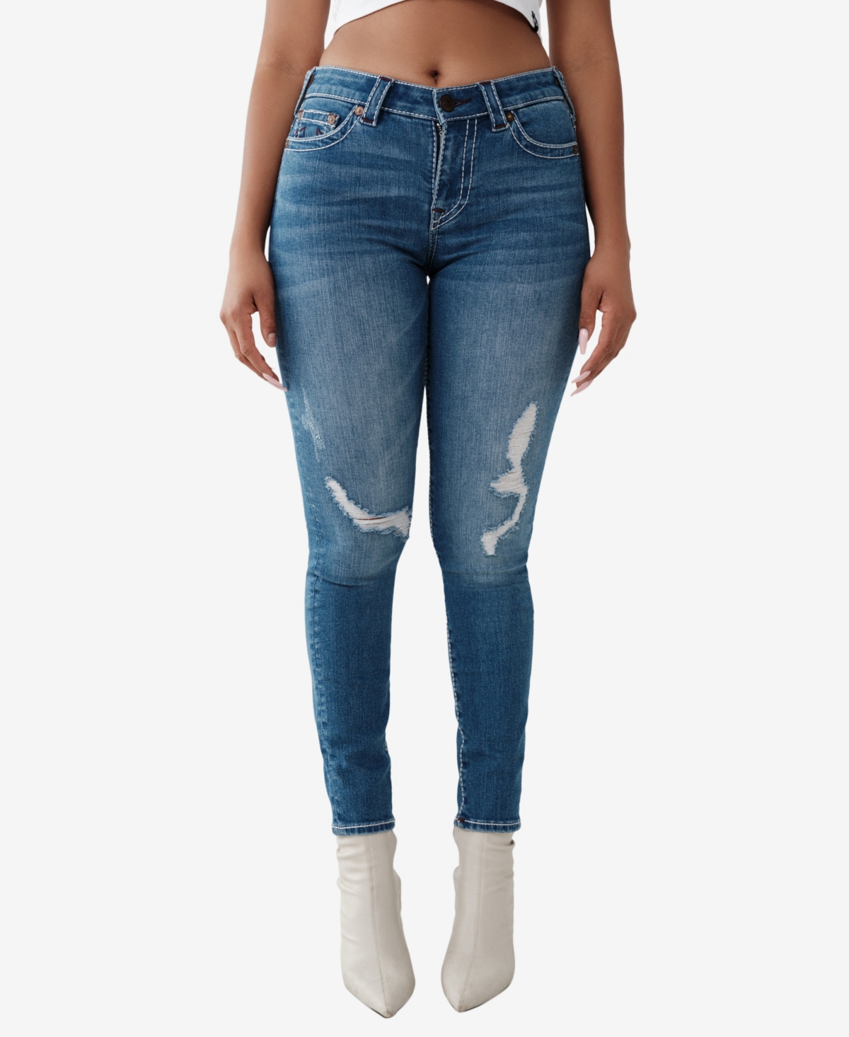 True Religion Women's Halle Mid Rise Super Skinny Big T Jeans In Ritzy  Destroyed | ModeSens