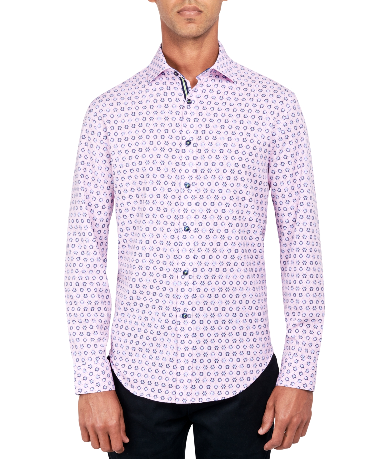 Men's Regular-Fit Non-Iron Performance Stretch Star Geo-Print Button-Down Shirt - Pink