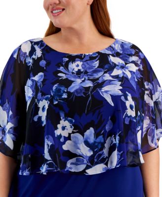 Plus Size Floral-Print Capelet Sheath Dress
