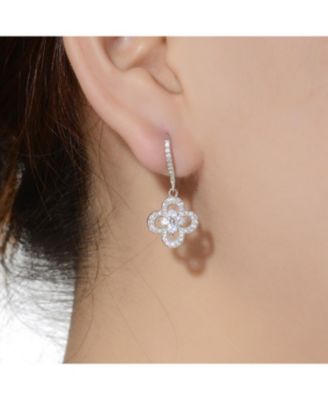 Cubic Zirconia Sterling Silver Flower Shape Micro Pave Earrings