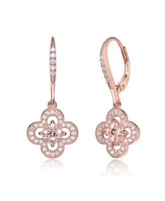 Cubic Zirconia Sterling Silver Flower Shape Micro Pave Earrings