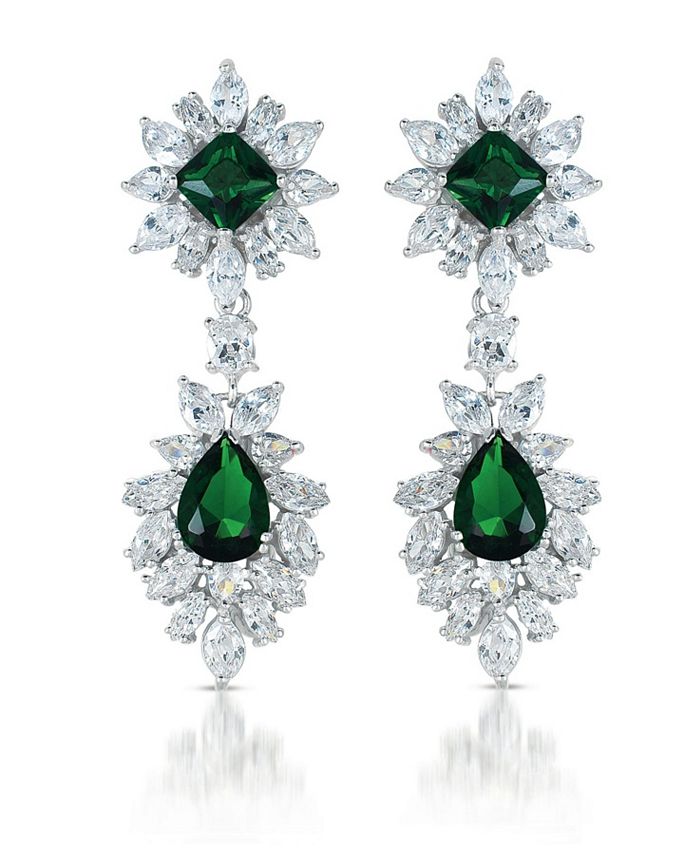 Genevive Sterling Silver Two Stone Cubic Zirconia Dangling