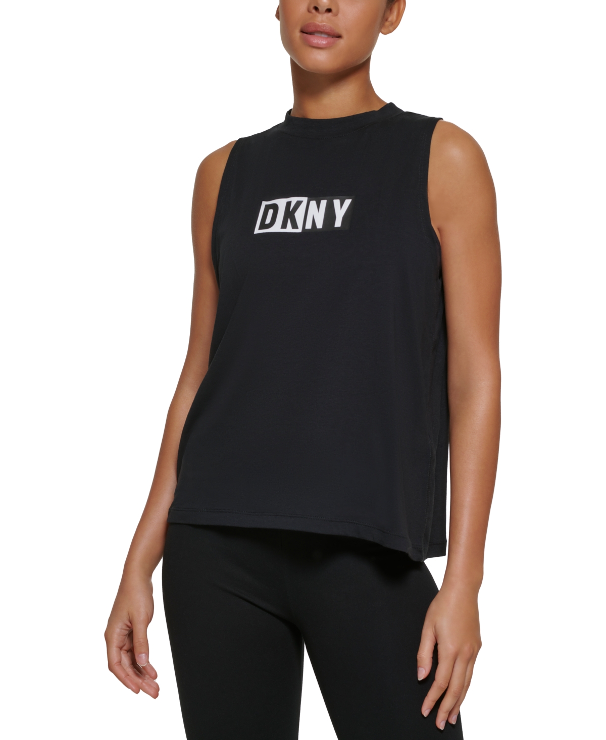 Dkny Sports Women's Two Tone Logo Print Tank Top In Black