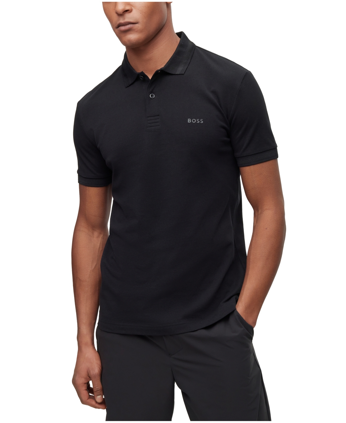 Hugo Boss Boss By  Men's Tonal Logo Cotton-pique Polo Shirt In Black