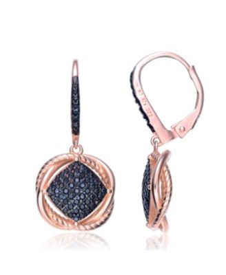 18K Rose Gold and Black Plated Sterling Silver Cubic Zirconia Dangling Earrings