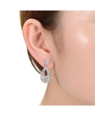 Sterling Silver Baguette & Round CZ Pear Shape Drop Earrings