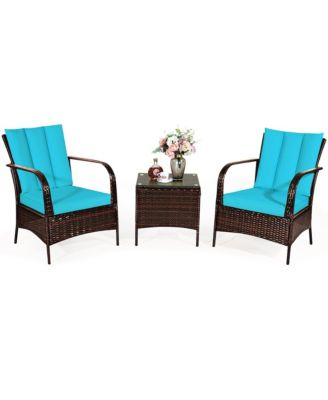 3 PCS Patio Wicker Rattan Furniture Set Coffee Table and 2 Rattan Chair