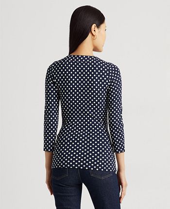 LAUREN RALPH LAUREN POLKA-DOT SURPLICE JERSEY TOP, Navy blue Women's T- shirt